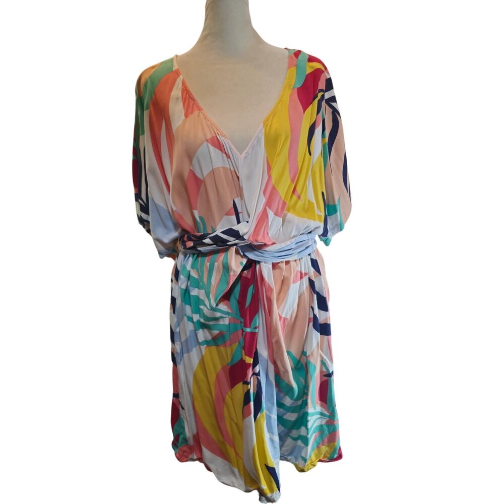 Vintage Forever 21 Plus Sz 1X Faux Wrap Waist Tropical Print Dress 80's Vibe